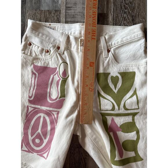 Levi’s 501 90’s Love Trip White Jean Shorts Size 24 Button Fly Raw Hem Mid Rise - Picture 10 of 12